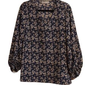 Navy blouse v neck balloon sleeve boho navy floral size m
